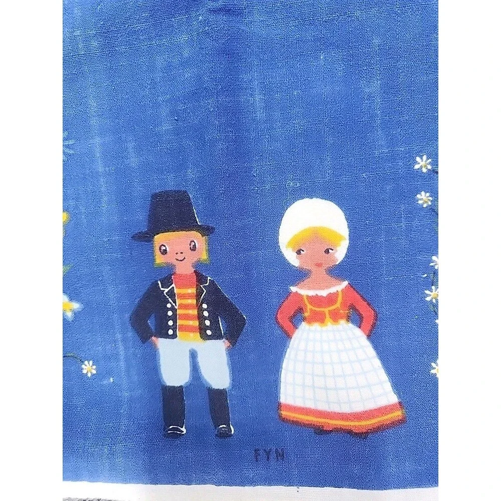 Vtg Tablecloth Fabric Ingrid Pedersen Denmark Souvenir 36” By 36” Blue